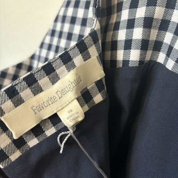 Favorite Daughter Mini Dress 14 NEW The Break Up Square Neck Gingham Navy Blue - Picture 8 of 16